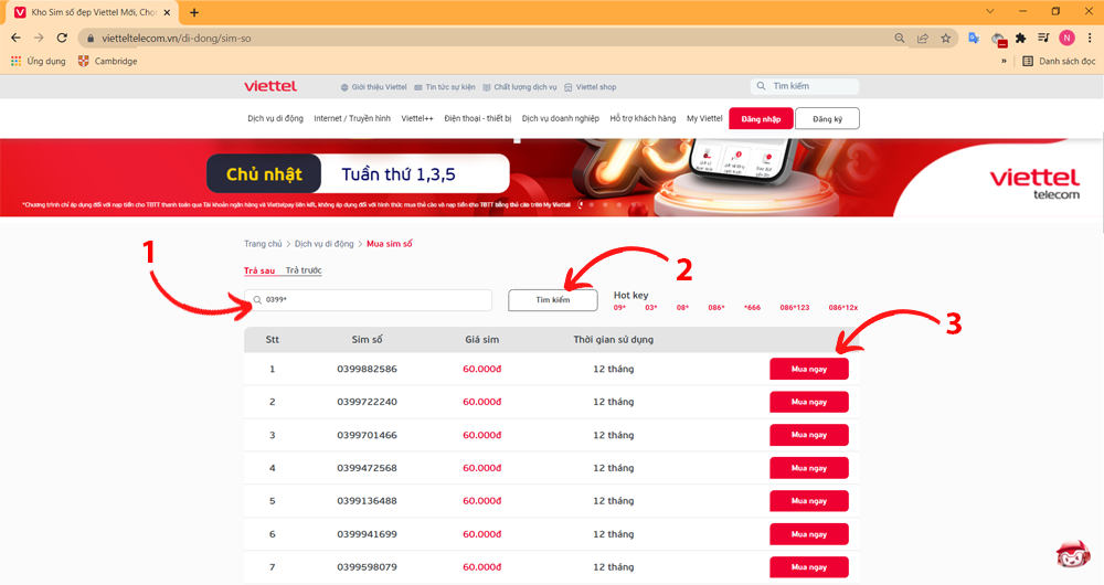 Mua Online qua website Viettel - Bước 2 