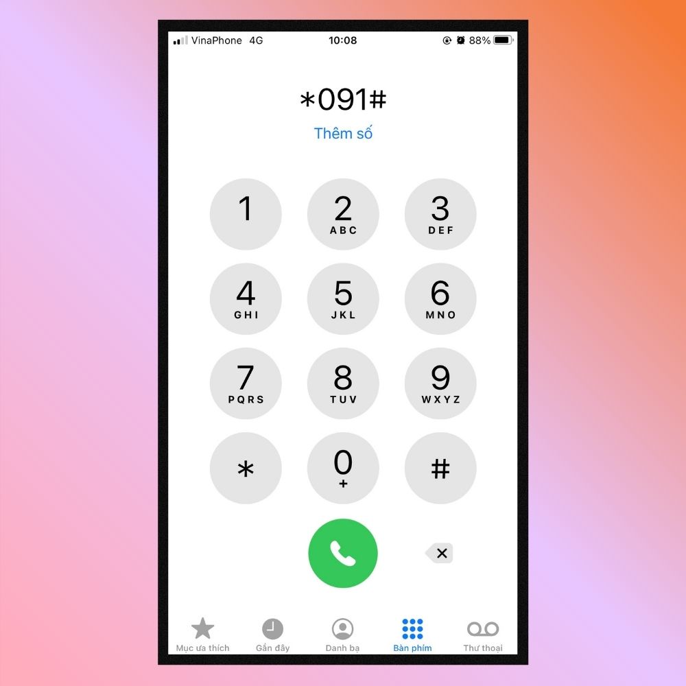 Bấm phím gọi *091#