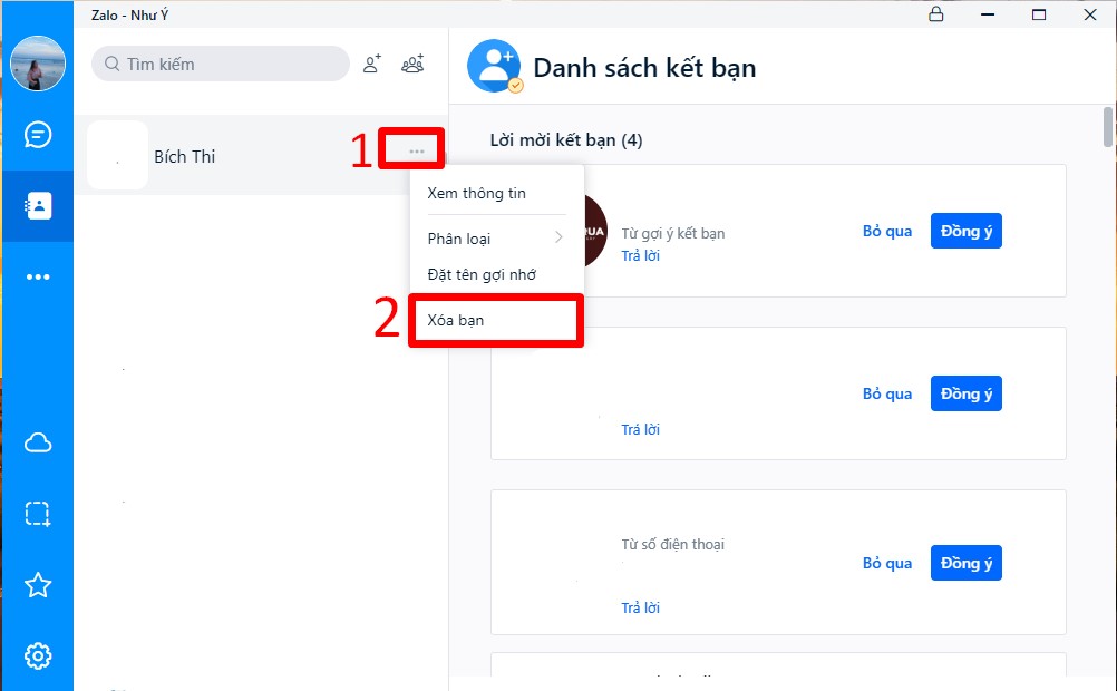 Xóa kết bạn Zalo trên máy tính bước 2