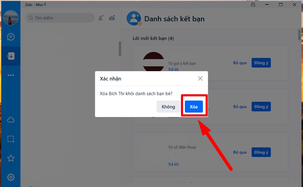 Xóa kết bạn Zalo trên máy tính bước 3