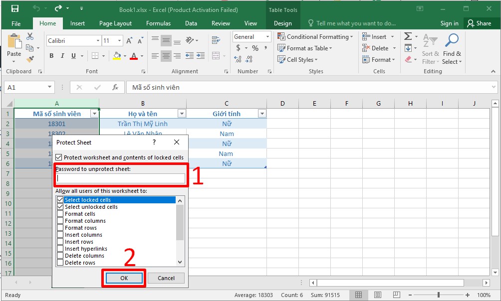 Cách khóa cột trong Excel không cho chỉnh sửa đơn giản bước 7