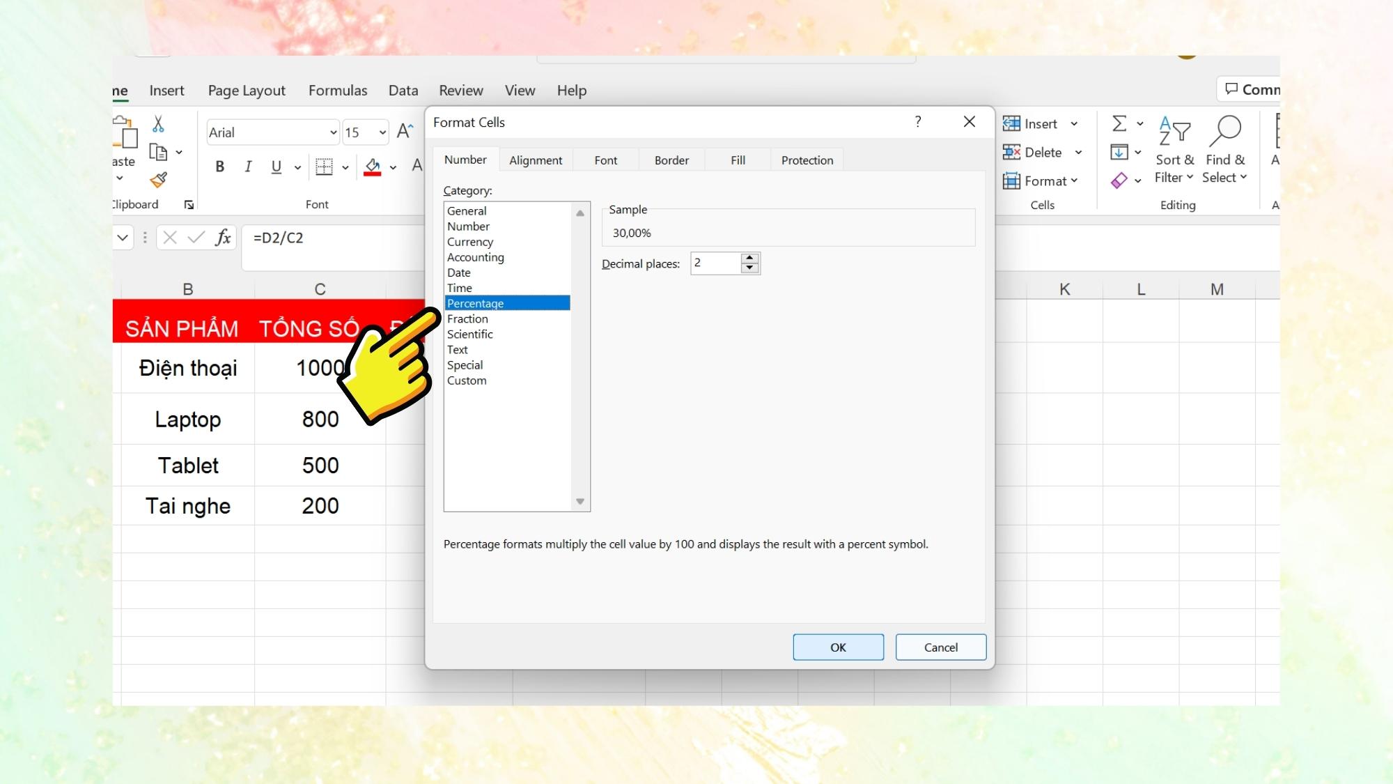 Hướng dẫn công thức tính phần trăm trong Excel - Bước 5