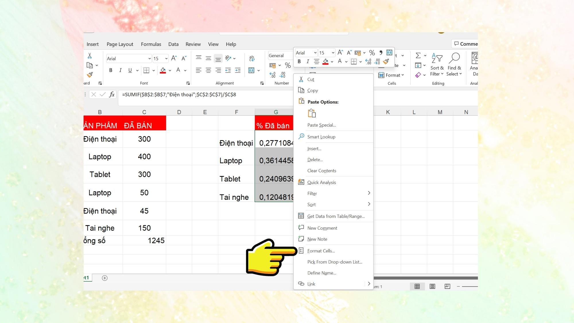 Cách tính tỷ lệ phần trăm trong Excel dựa trên nhiều hàng - Bước 3