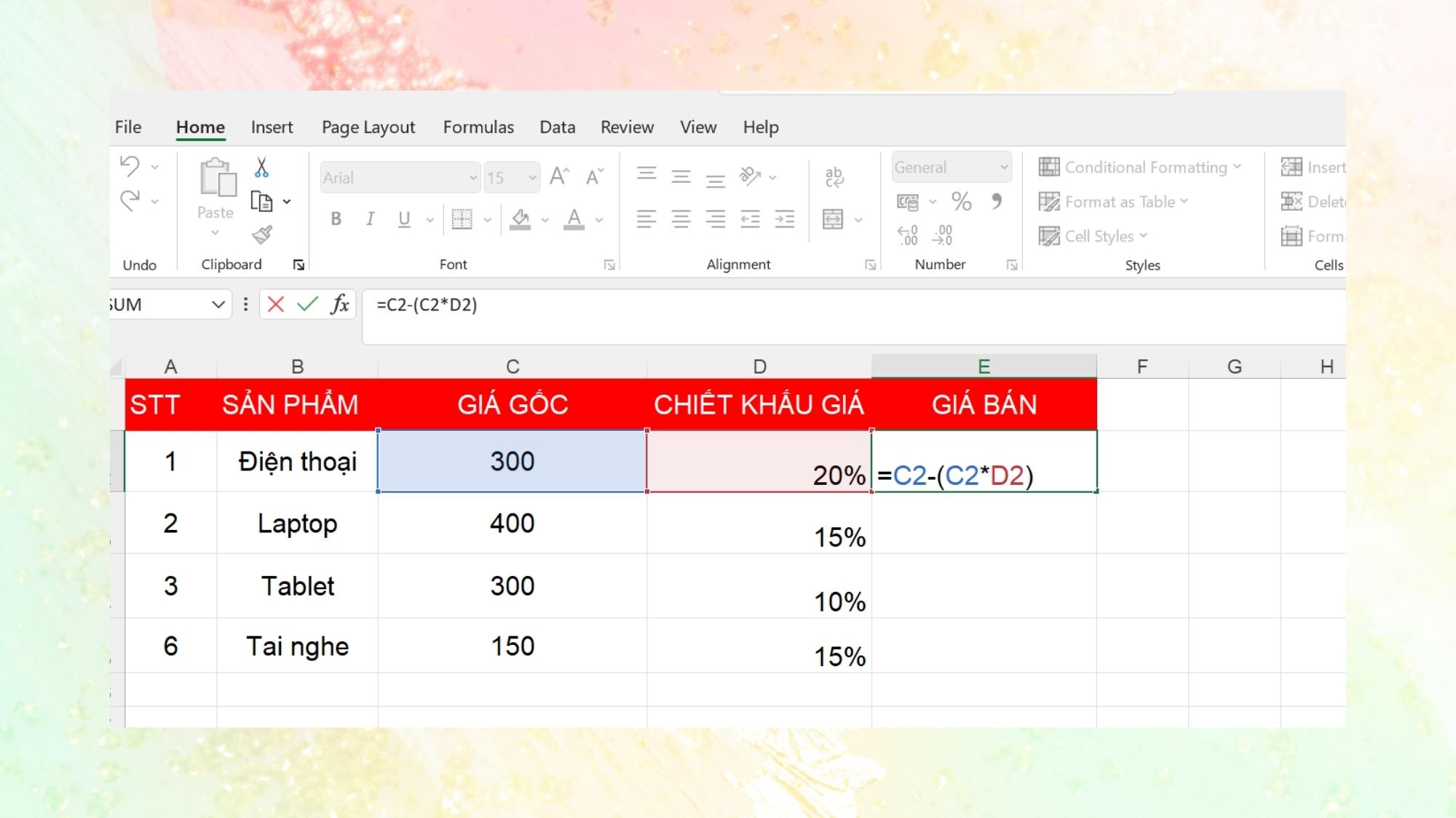 Hướng dẫn cách tính phần trăm chiết khấu trong Excel chỉ trong tích tắc - Bước 1