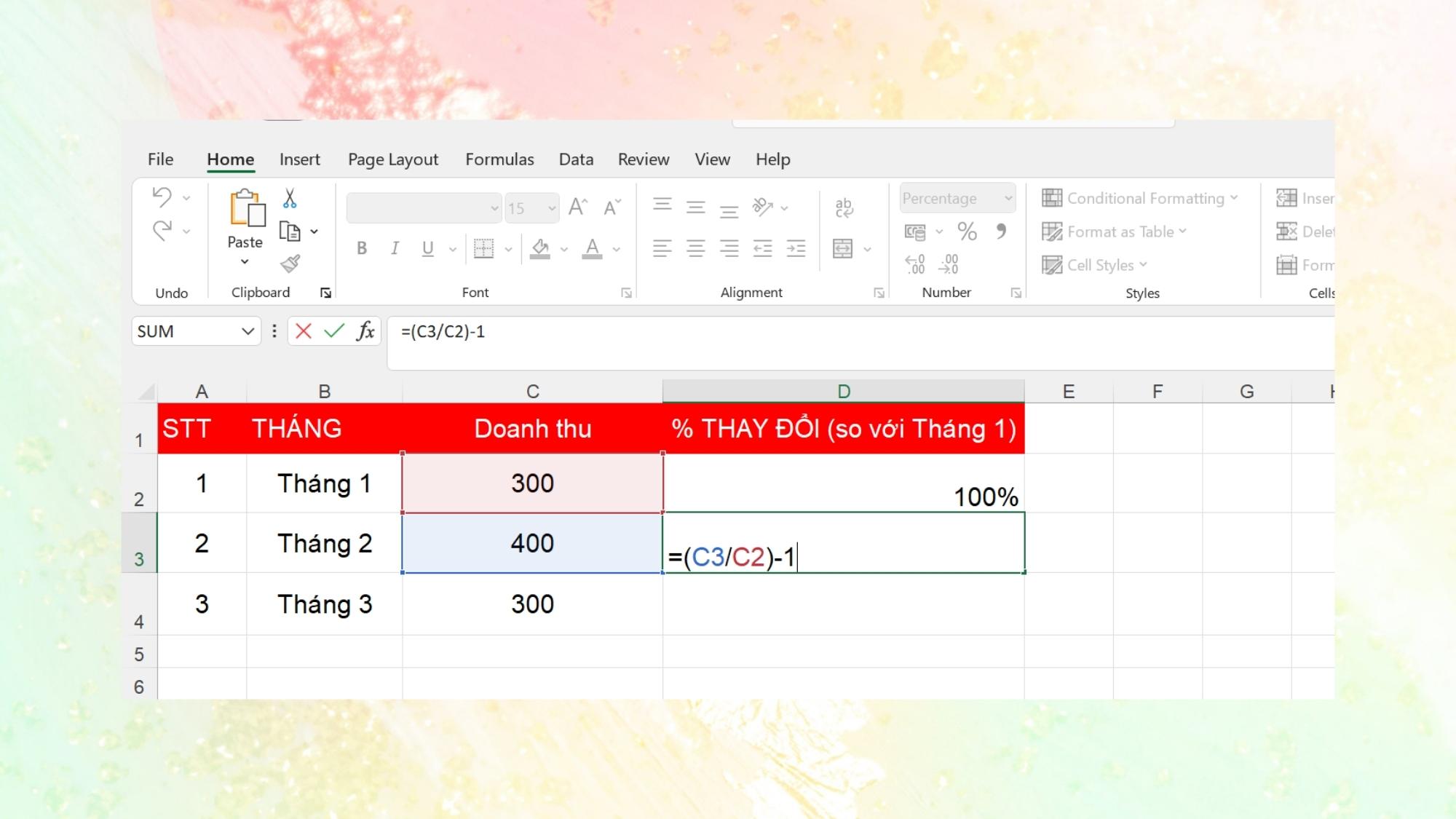 Cách tính tỷ lệ phần trăm trong Excel khi có sự thay đổi, chênh lệch - Bước 1