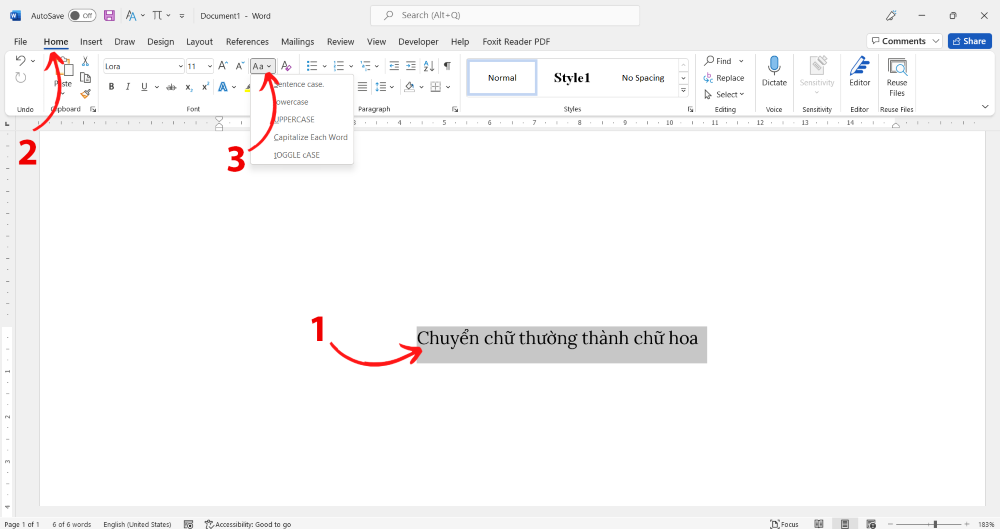 Chuyển chữ thường sang in hoa bằng công cụ - Bước 1 