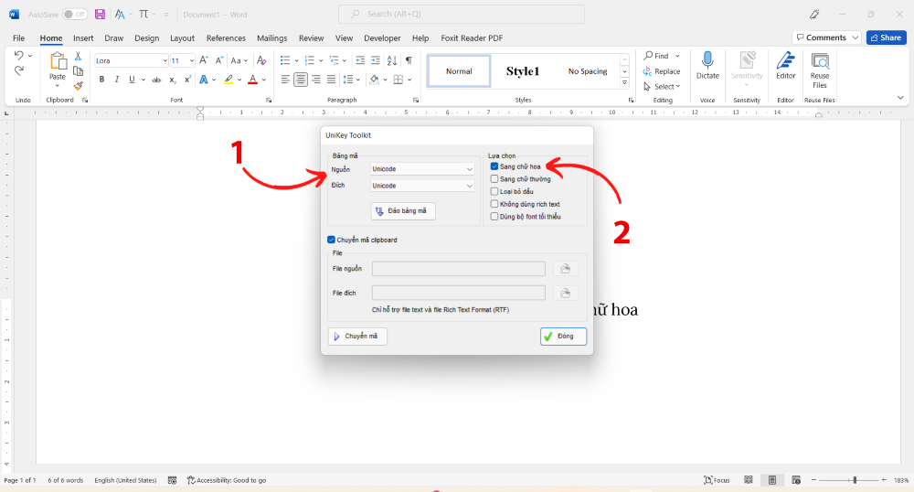 Unikey cũng hỗ trợ việc chuyển chữ thường thành chữ hoa - Bước 3 