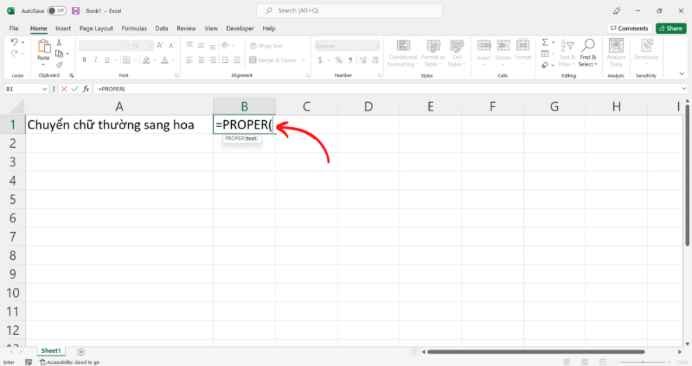Cách chuyển chữ thường thành chữ hoa trên Excel - Bước 1 