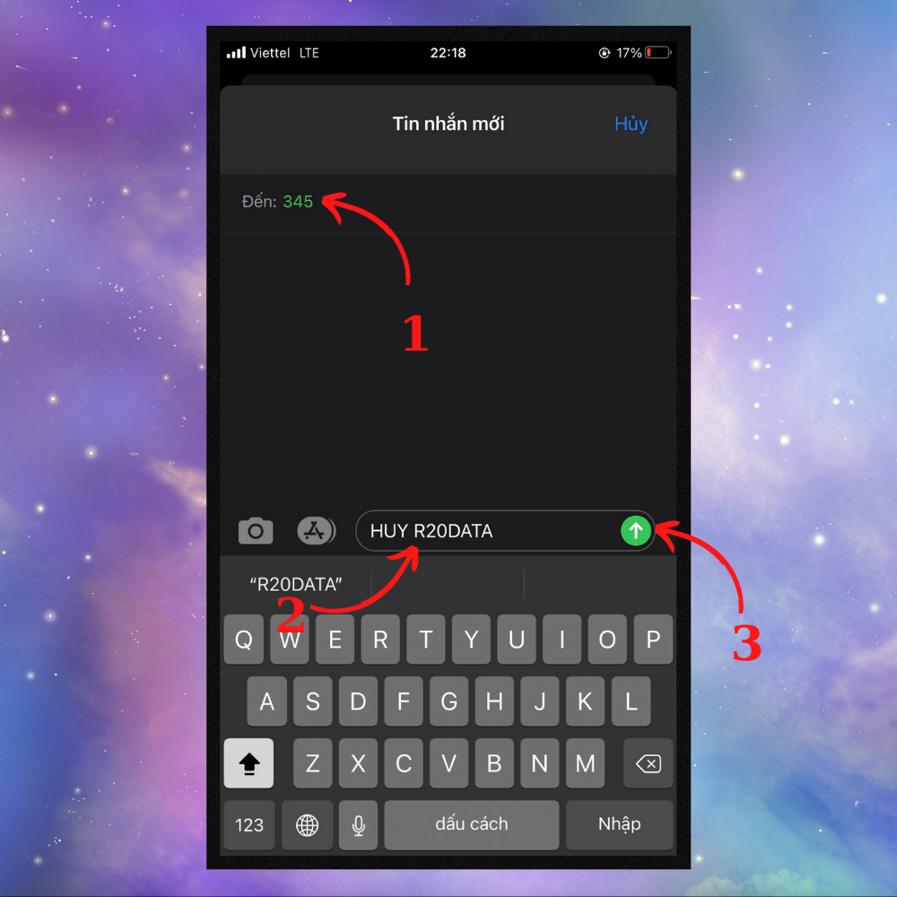 Nhấn HUY R20DATA gửi 345