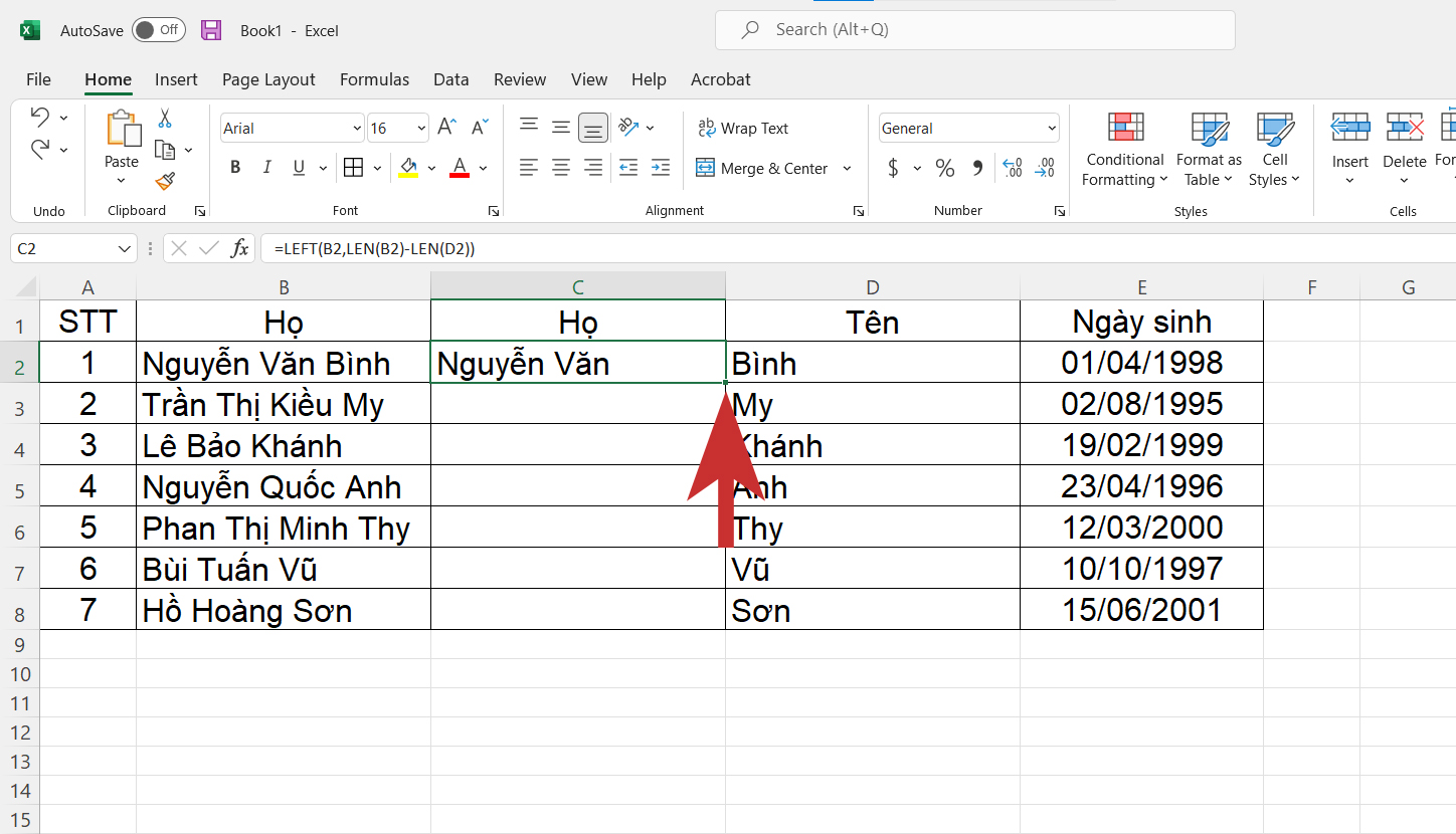 Sắp xếp tên theo ABC khi cột Họ và Tên thành một cột - bước 7