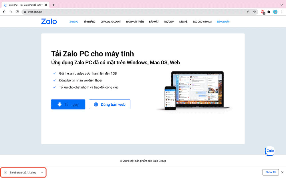 Hướng dẫn cách tải và cài Zalo cho MacBook_bước 2