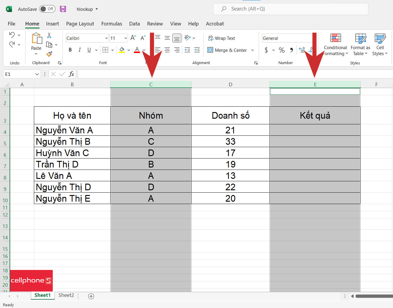 Cách chèn nhiều cột không liên tiếp trong Excel - bước 1