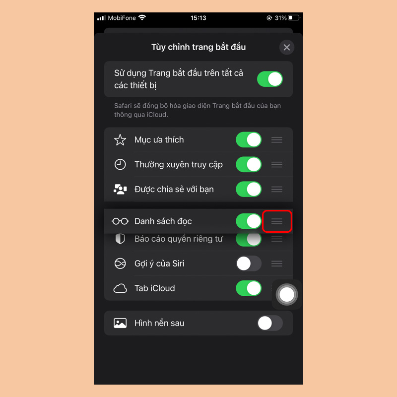 Cách tự thiết kế trang bắt đầu của trình duyệt Safari trên iPhone