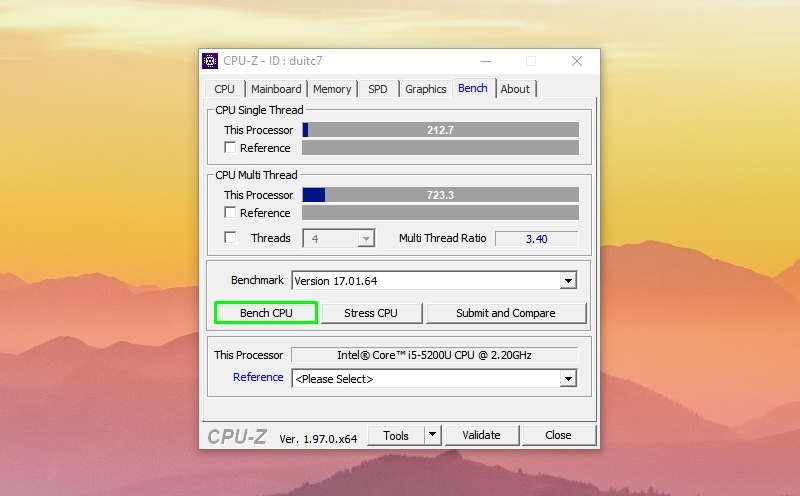 chấm điểm benchmark cpu-z