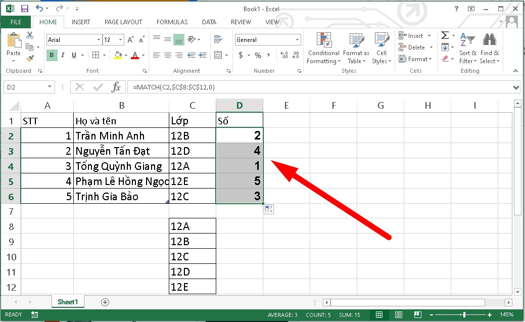 Ví dụ 2 về hàm Match trong Excel bước 3