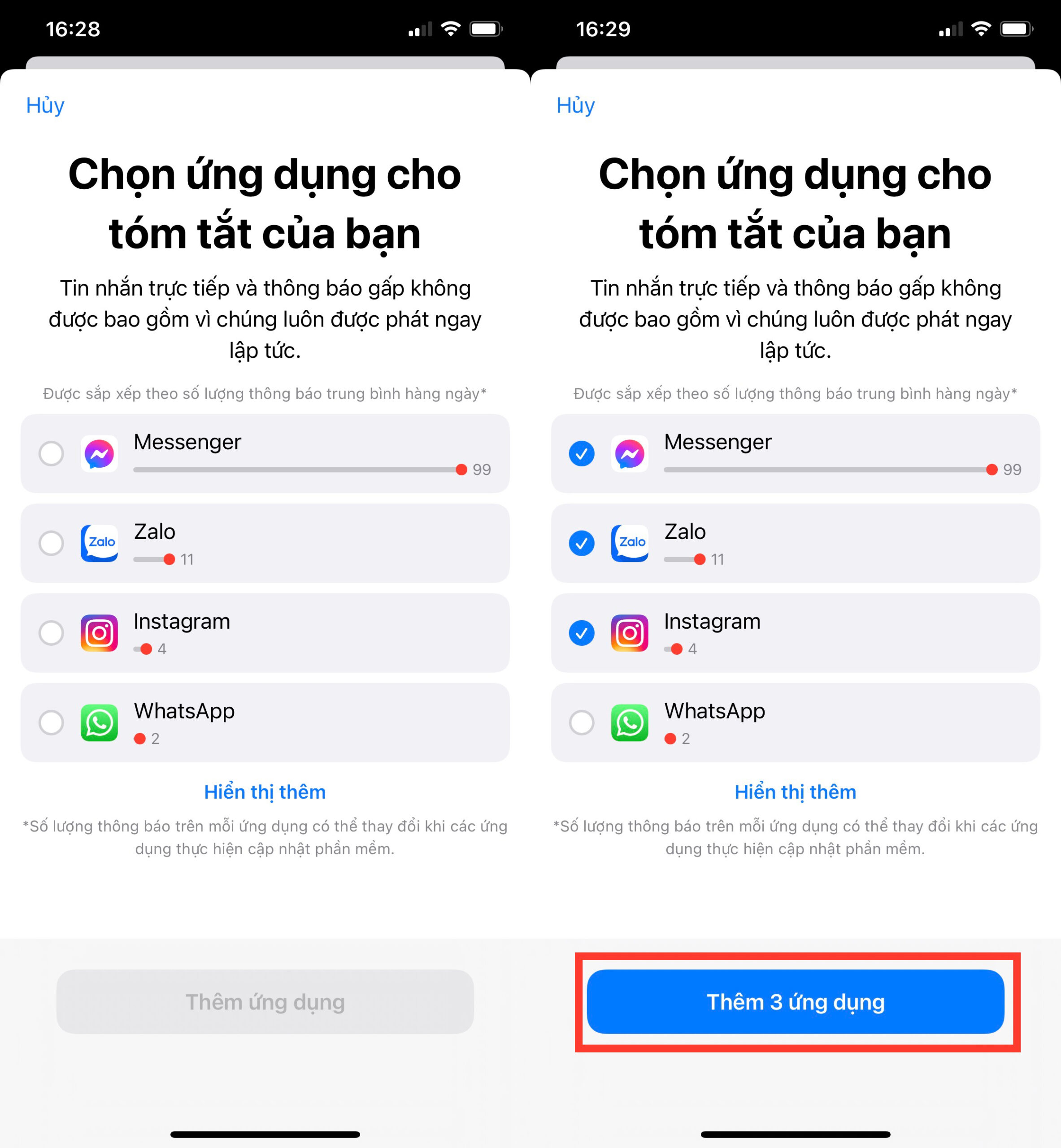 chọn app nhận tóm tắt