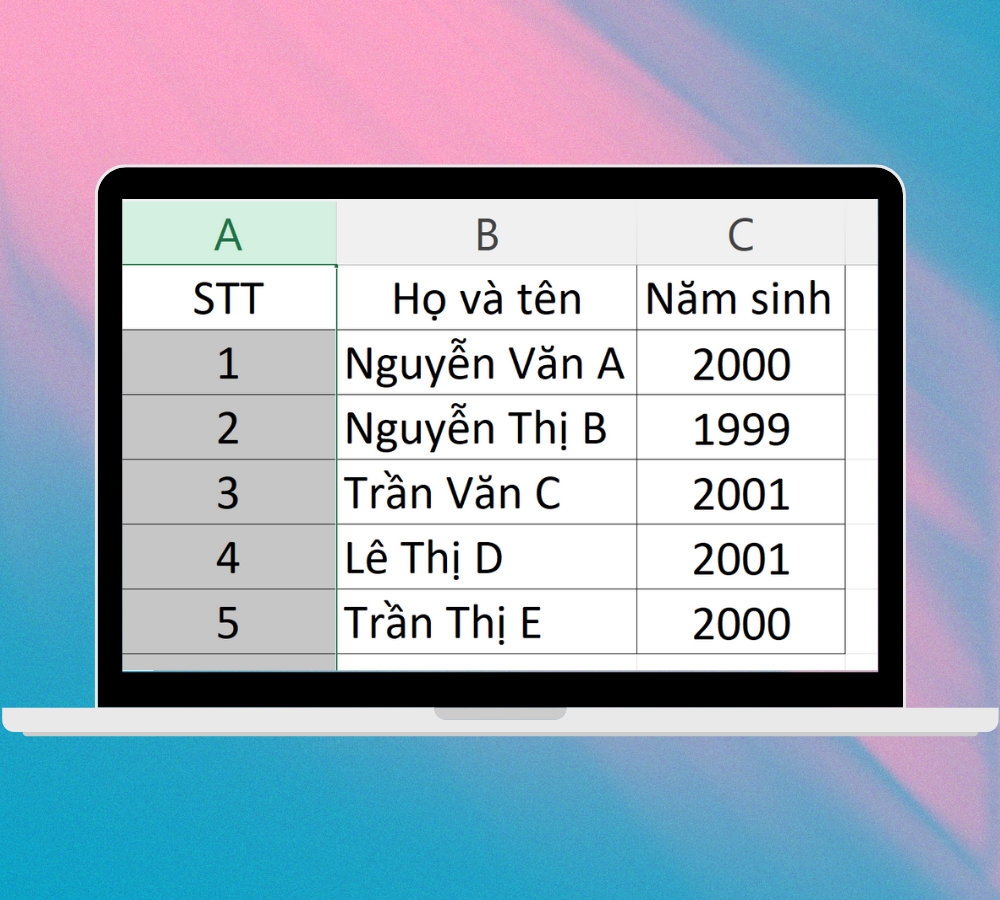 Cách cố định cột trong Excel-Bước 1