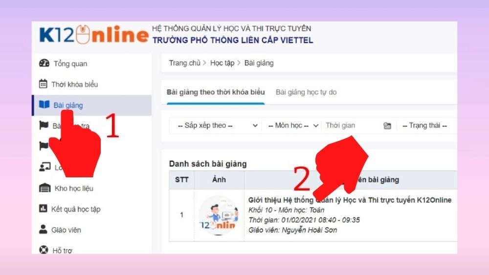 Cách xem video bài giảng trực tuyến - bước 2