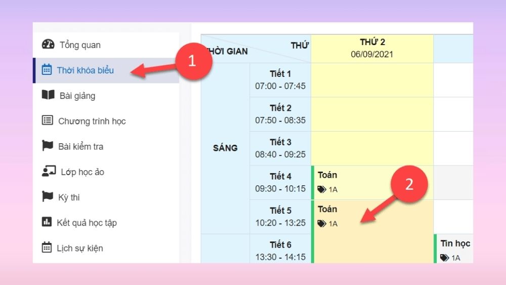 Hướng dẫn xem thời khoá biểu trên K12Online - bước 2