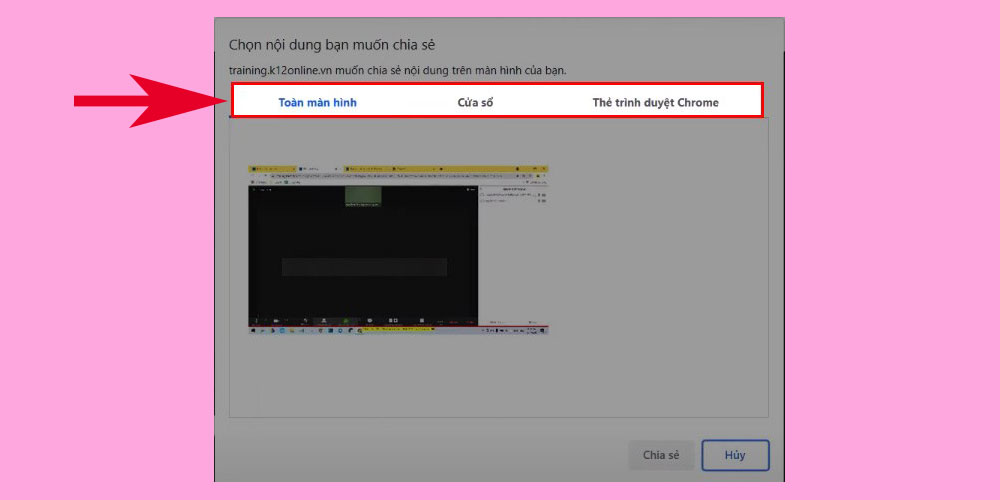 Cách chia sẻ màn hình K12Online trên máy tính - bước 2