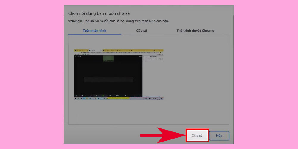 Cách chia sẻ màn hình K12Online trên máy tính - bước 3