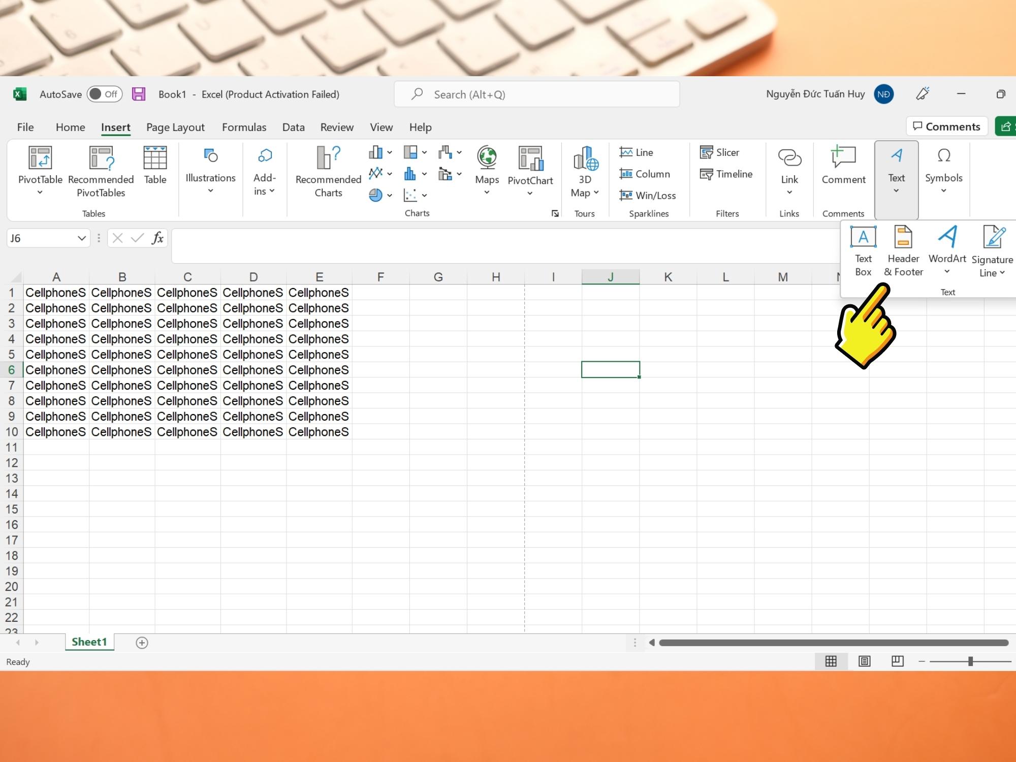 Cách đánh số trang Excel thủ công với nhóm tùy chọn Header/Footer - Bước 1