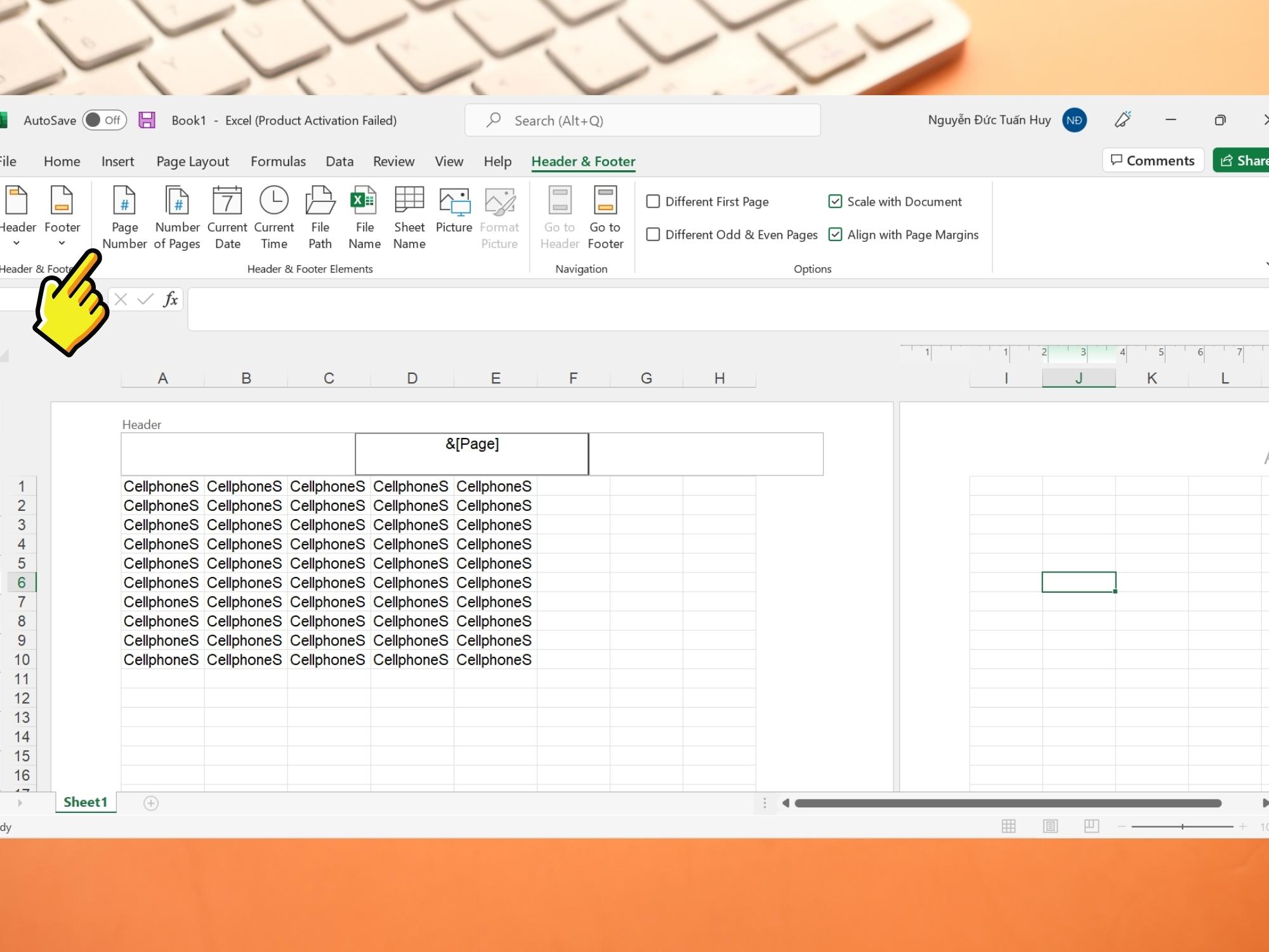 Cách đánh số trang Excel thủ công với nhóm tùy chọn Header/Footer - Bước 2
