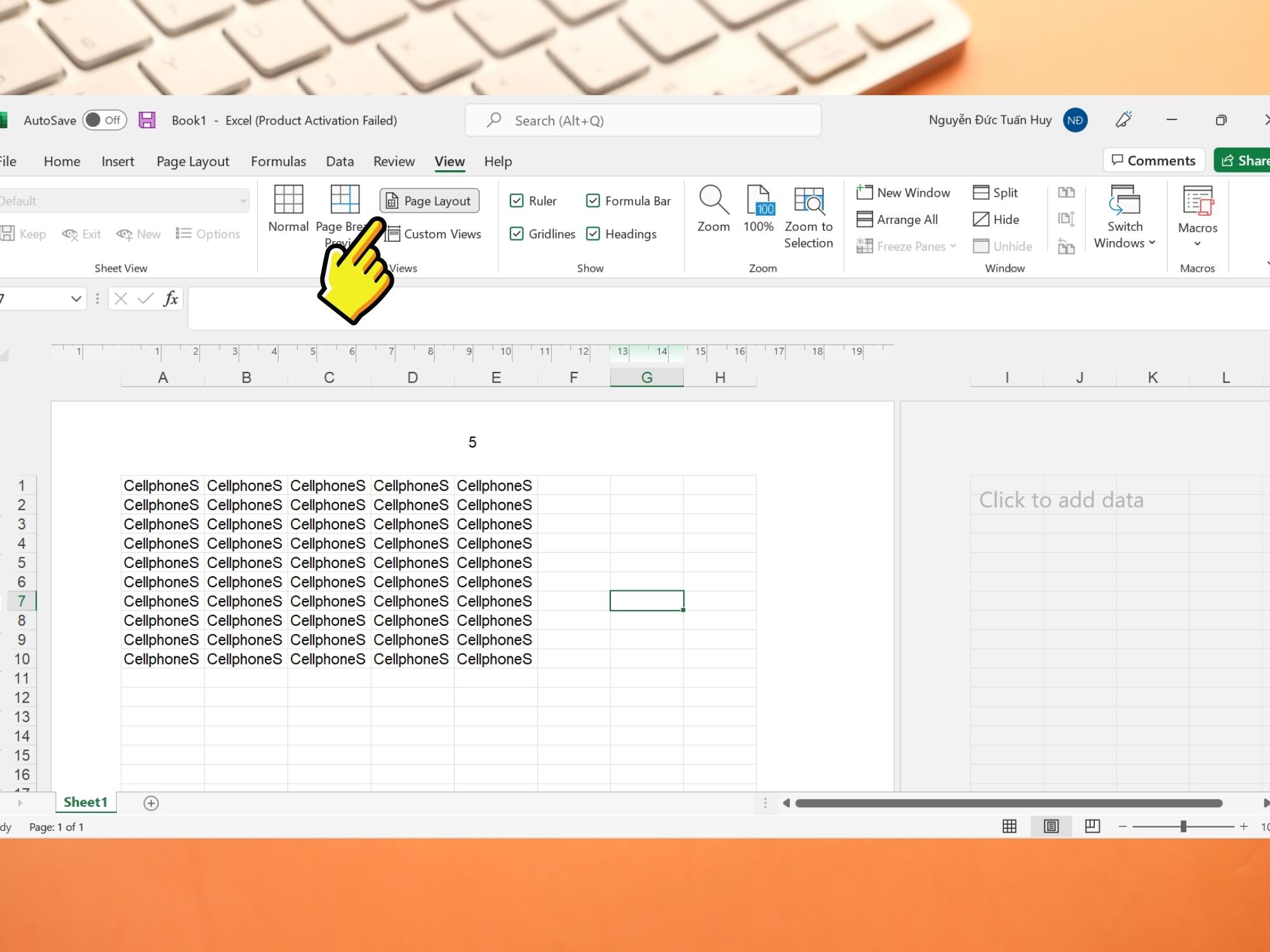 Cách đánh số trang Excel thủ công với nhóm tùy chọn Header/Footer - Bước 4
