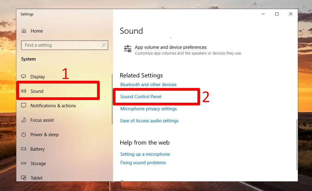 Nhấp vào Sound Control Panel ở phần Related Settings