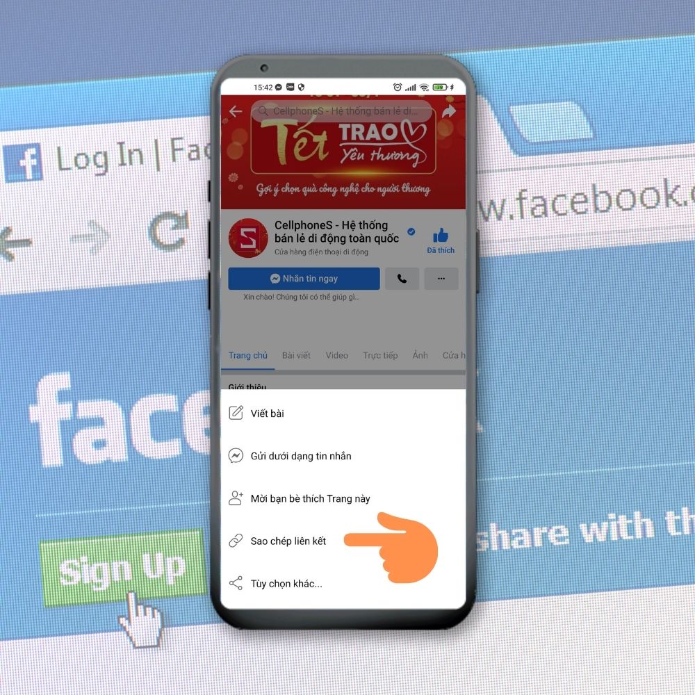 Sao chép link Facebook của bạn bè/Fanpage. - bước 2