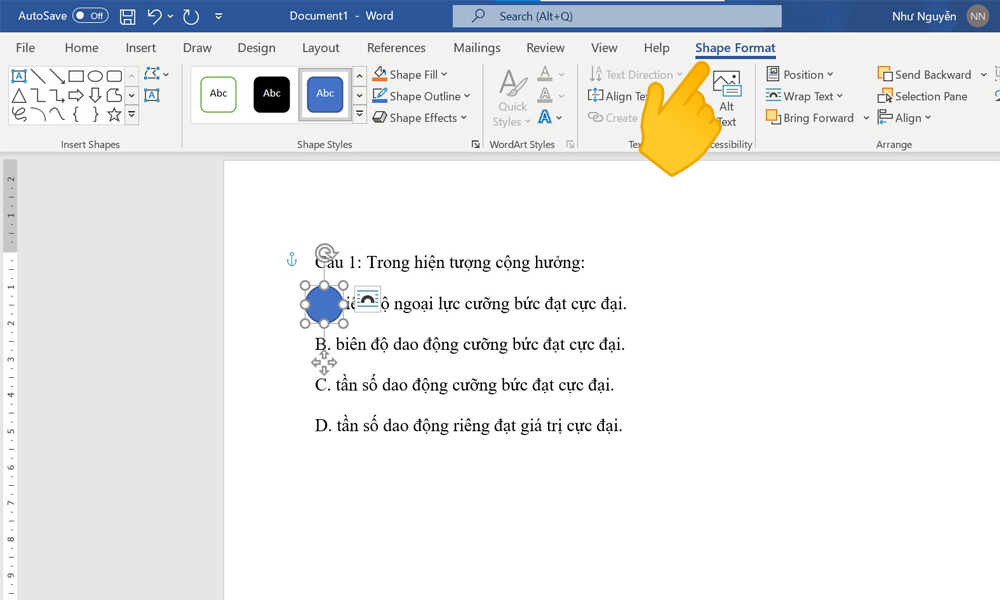 Cách khoanh tròn đáp án trong Word bằng Shapes - bước 4