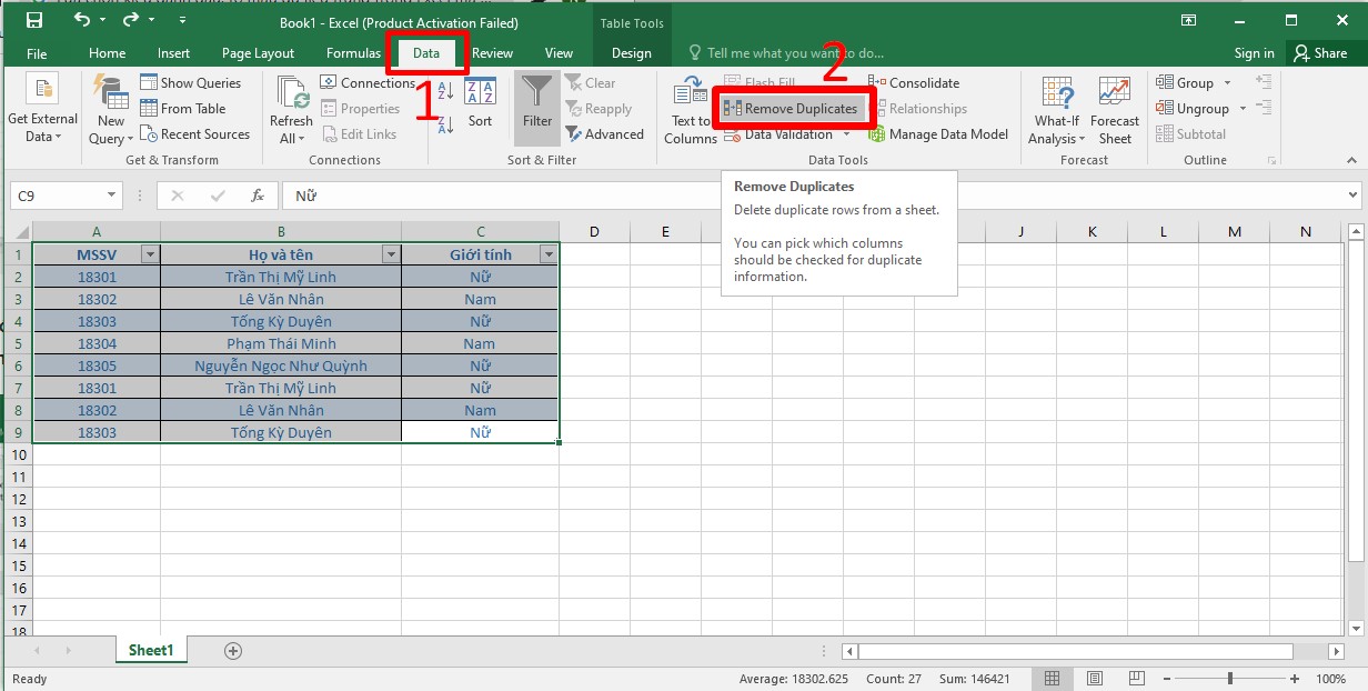 Cách lọc dữ liệu trùng trong Excel bằng Remove Duplicate bước 3