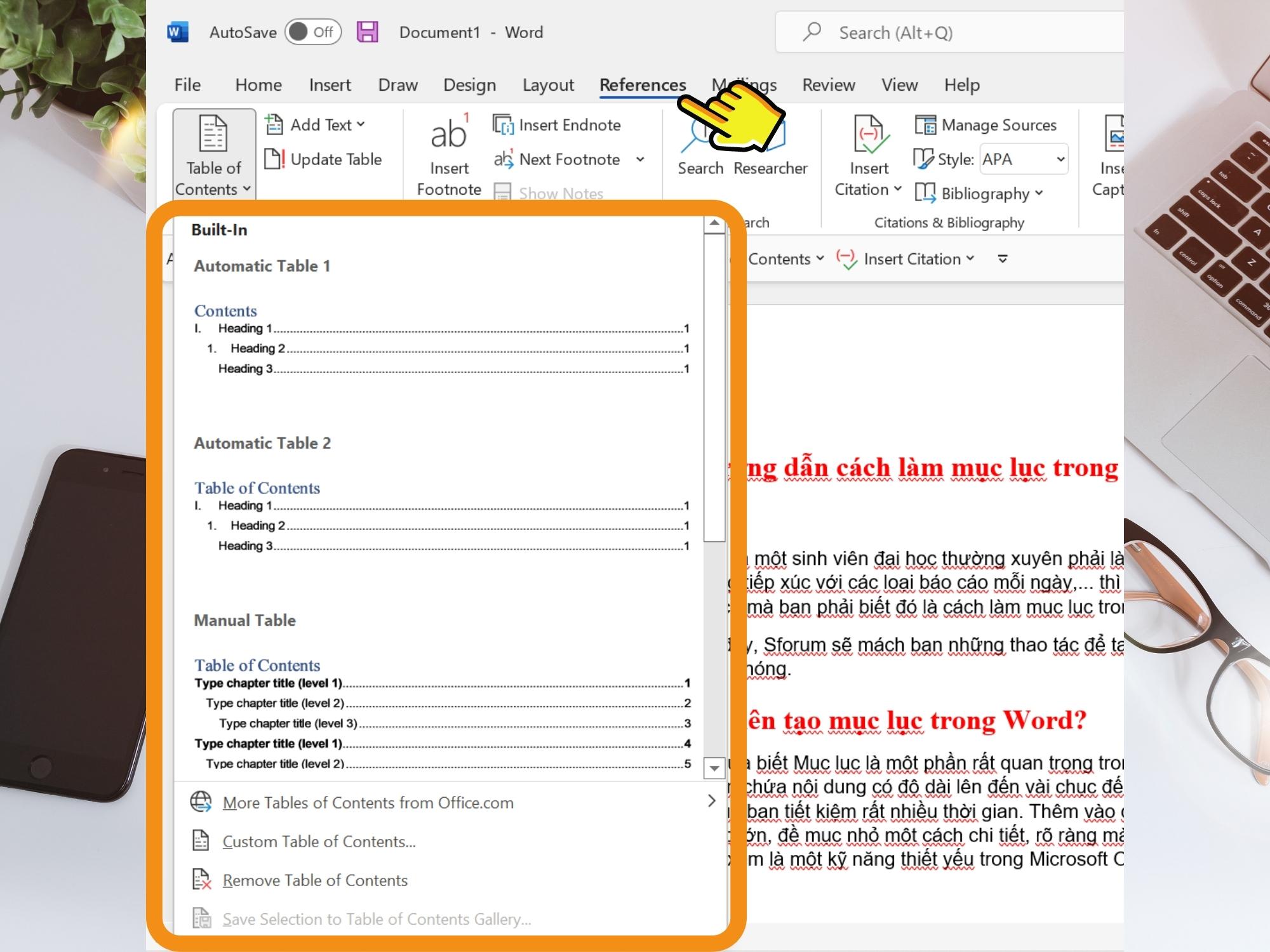 cách tạo mục lục trong word