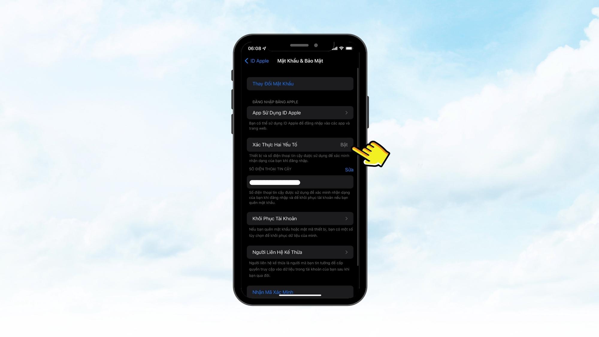 Bật tính năng xác thực hai yếu tố - Mẹo bảo mật iPhone - Bước 3