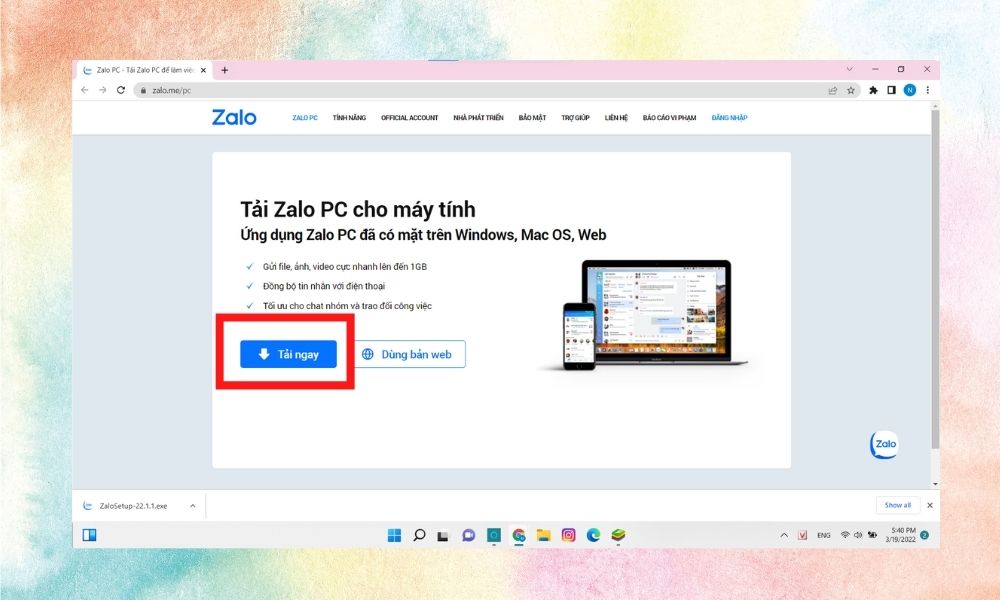 Hướng dẫn tải Zalo PC bước 2