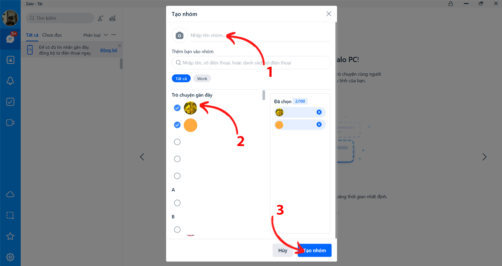 Cách tạo nhóm trên Zalo laptop - Bước 3 