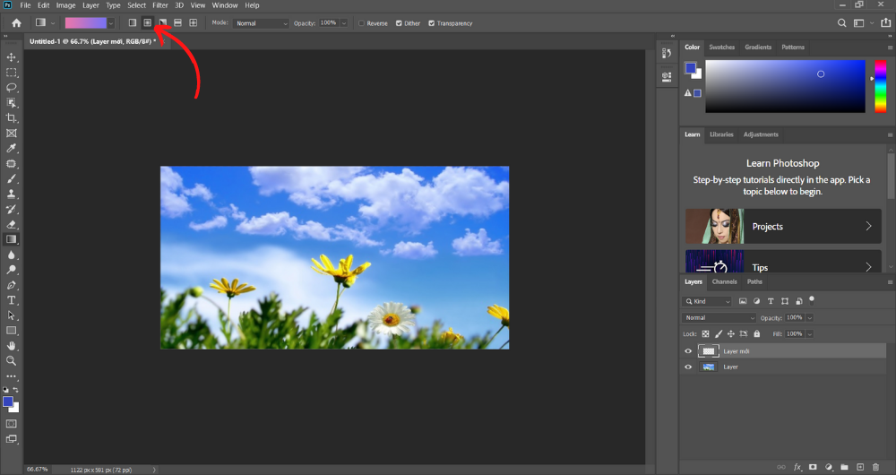Blend màu trong Photoshop bằng Gradient - Bước 4 