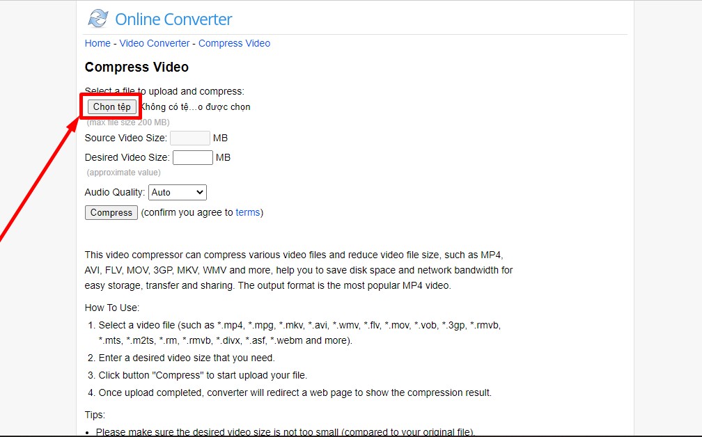 Giảm dung lượng video online bằng Converter bước 1