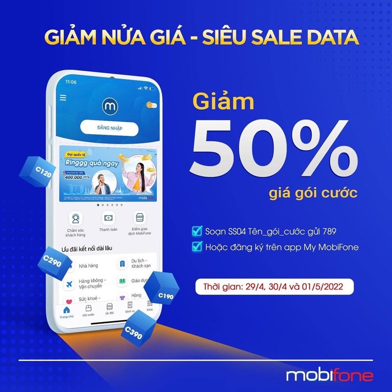 Cách nhận giảm 50% giá cước Data MobiFone