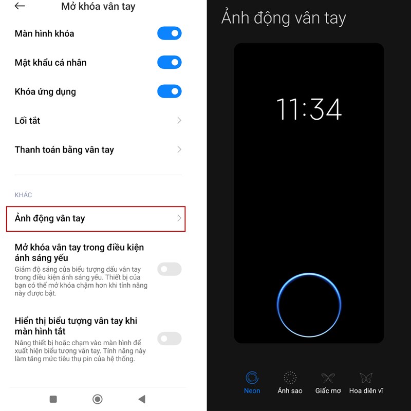 cách thay đổi hiệu ứng mở khóa vân tay trên điện thoại Xiaomi