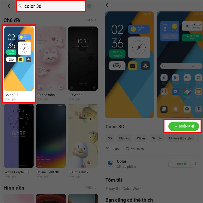 Cách làm đẹp điện thoại Xiaomi bằng theme Color 3D
