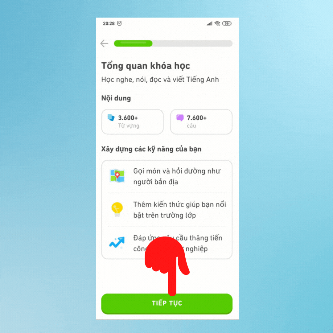 Cách sử dụng Duolingo học tiếng anh cơ bản cho người mới bắt đầu - Bước 2