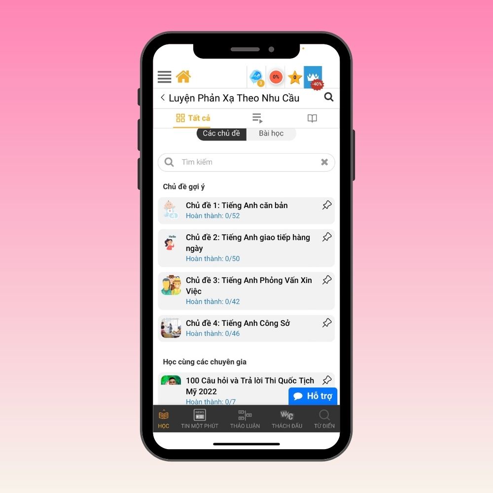 Chủ đề học tiếng Anh khác nhau