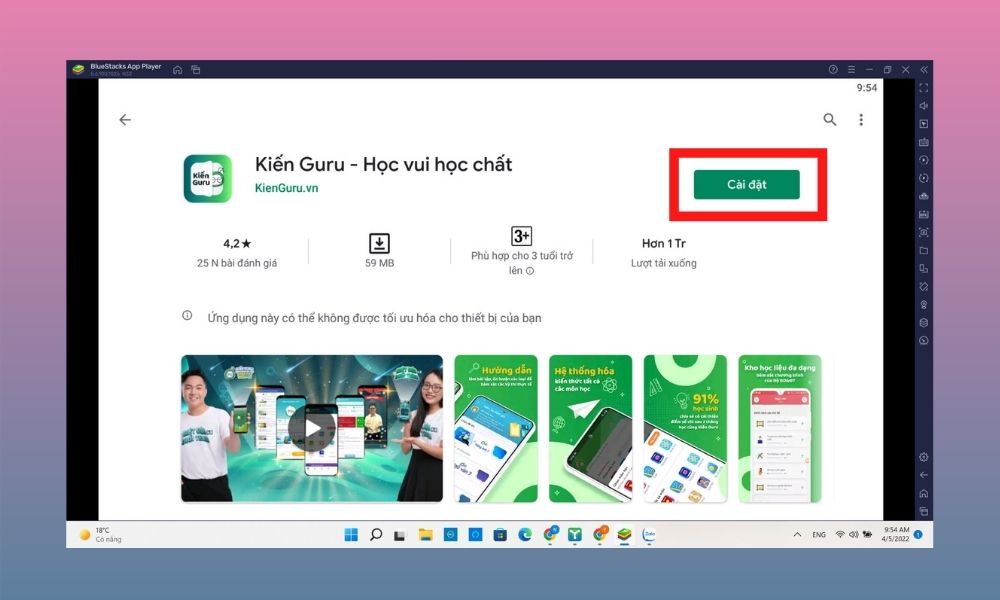 Hướng dẫn cài đặt app Kiến Guru cho PC bước 3