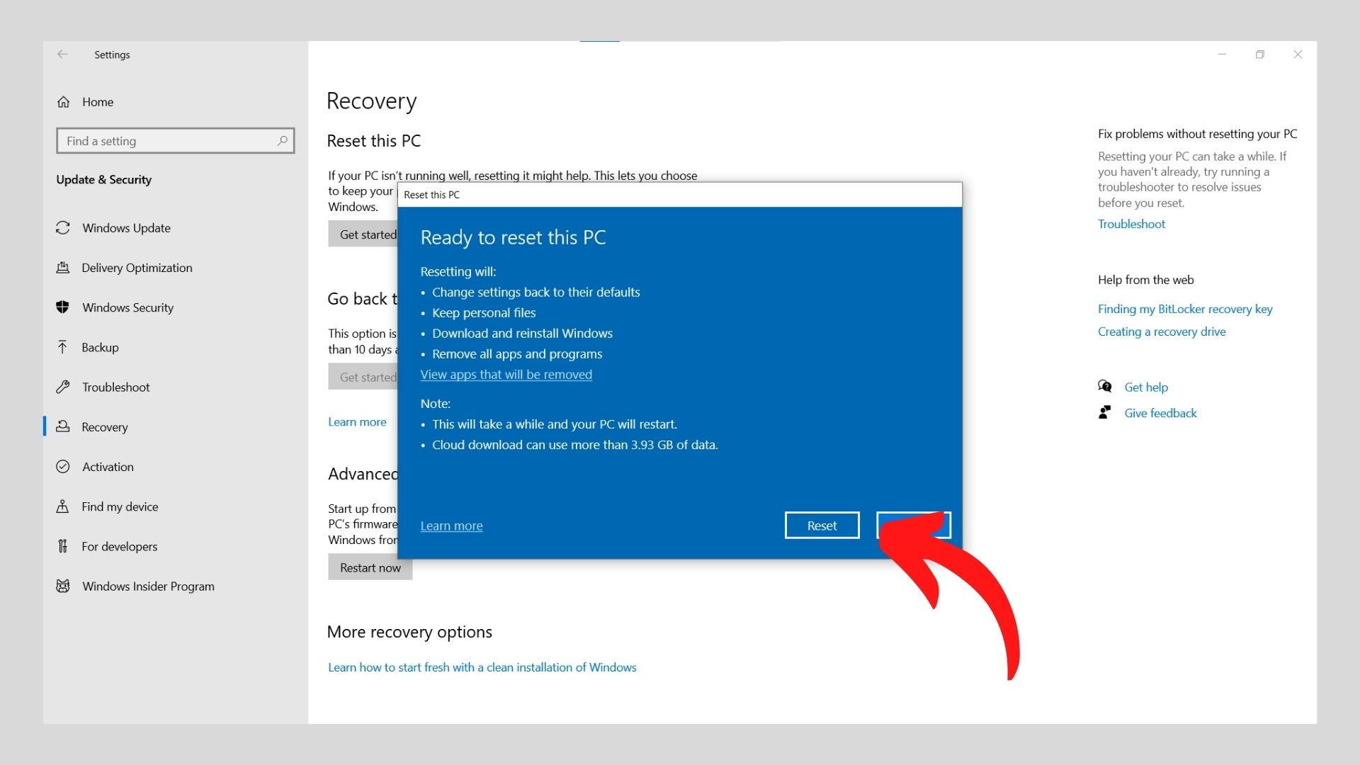 Cách reset Windows 10 - bước 3