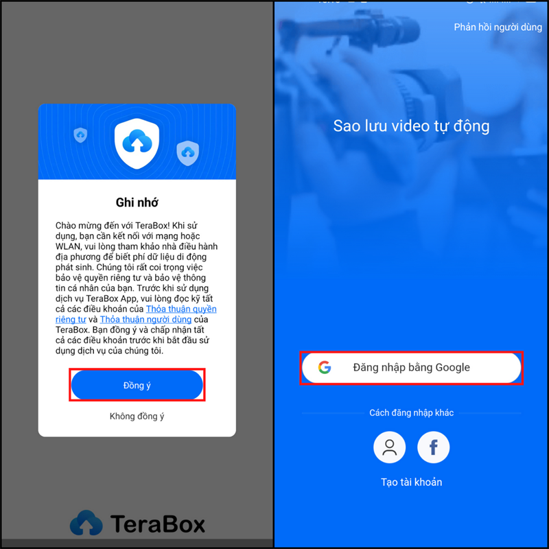 Đồng ý các điều khoản của bên Terabox và đăng nhập vào Terabox bằng tài khoản Google