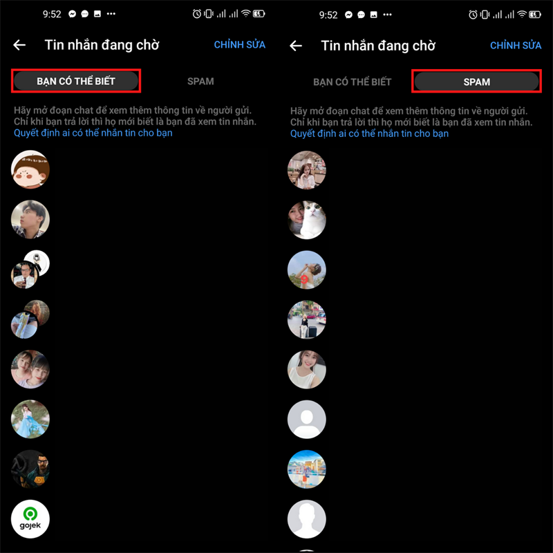Nhấn vào 2 mục Có thể bạn biết và Spam