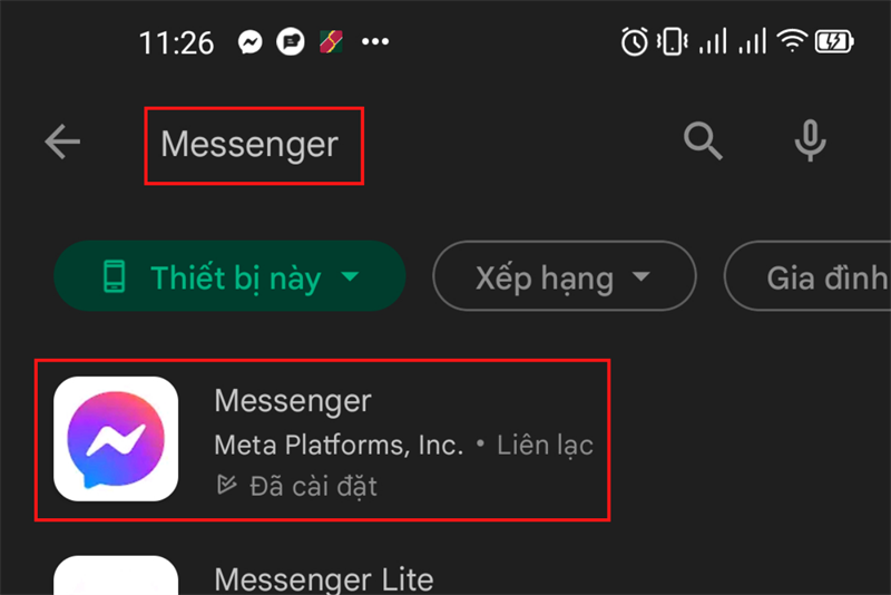 Tìm kiếm với cái tên Messenger và nhấn chọn vào ứng dụng sau khi được tìm ra