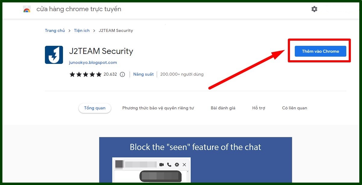 Sử dụng tiện ích mở rộng J2Team Security trên Google Chrome bước 1