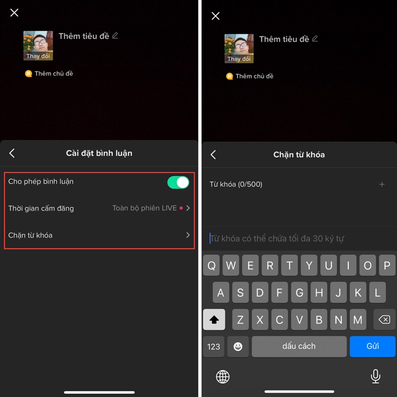 Cách cài đặt bình luận cho LIVE TikTok
